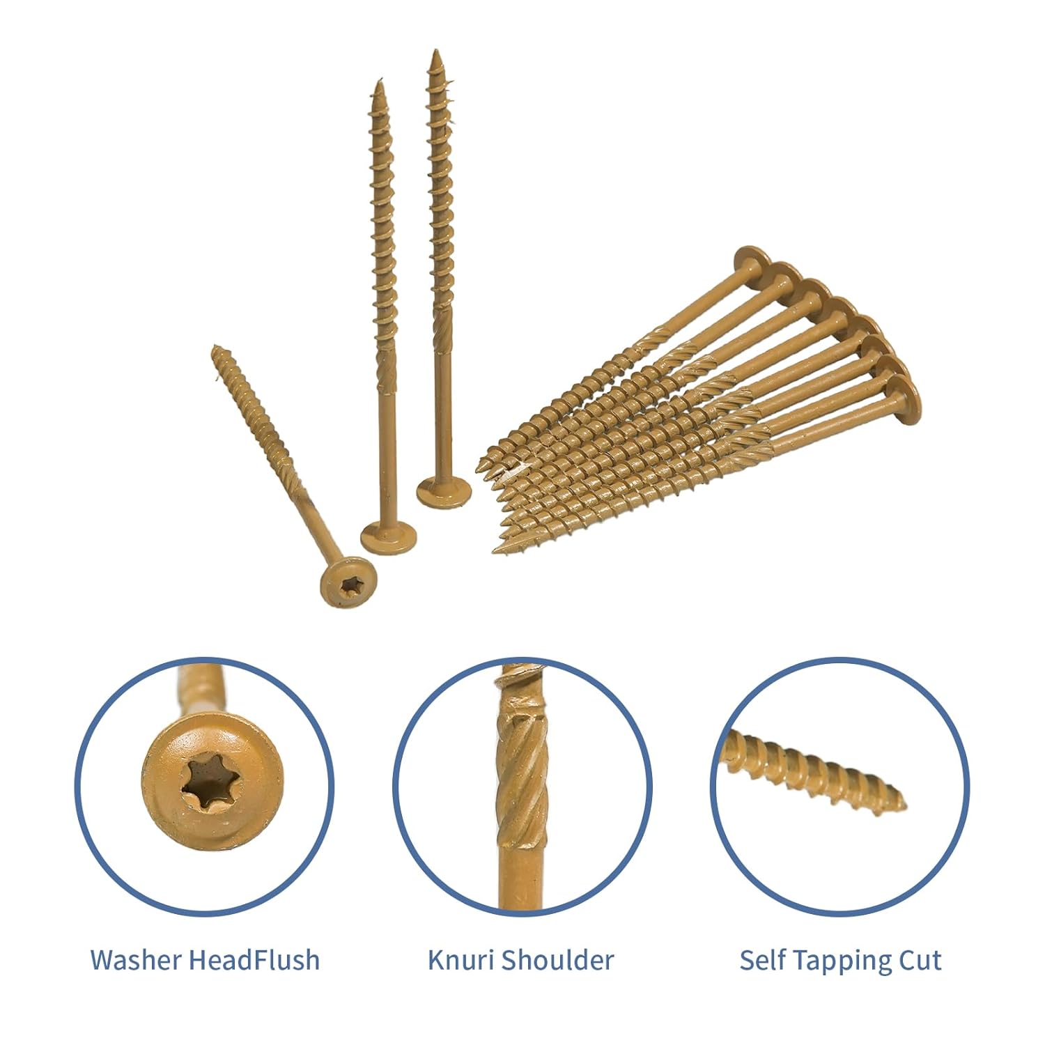 Goobetter 50 Pack 5-Inch Heavy Duty Lag Screws - #14 x 5 Structural Wood Screws, Yellow Anti-Corrosion Coating, T30 Star Drive, Washer Head for Decks & Timber Framing