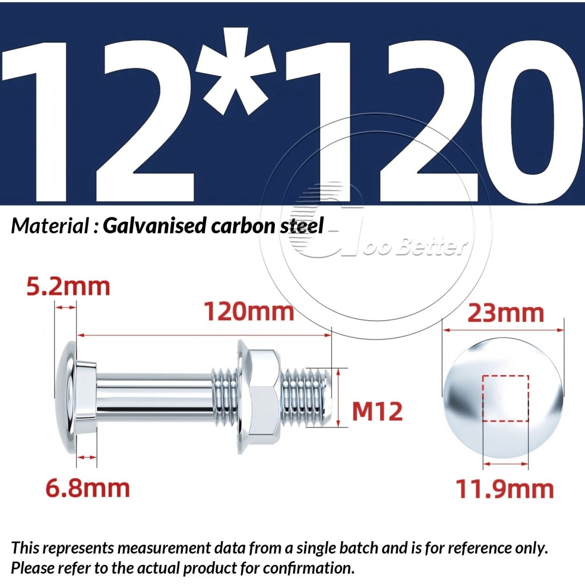 M8 M10 M12 Carriage Bolts with Hex Nuts — Zinc - Plated Steel, Full & Partial Thread - HomeDIYer