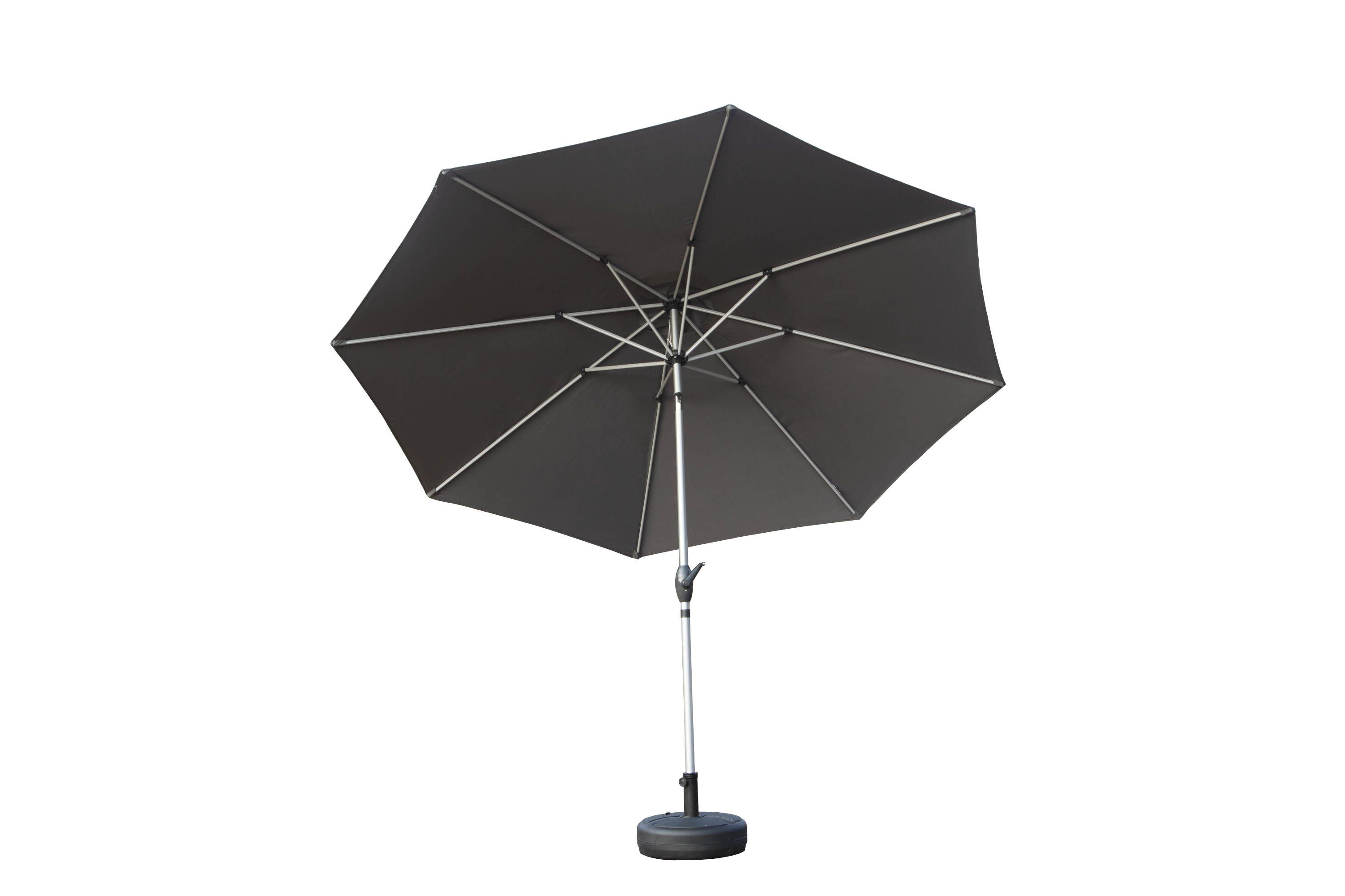 9 Ft Patio Umbrella, Push Button Tilt & Crank, 8-Rib Aluminum Pole, UV-Resistant Polyester, Gray