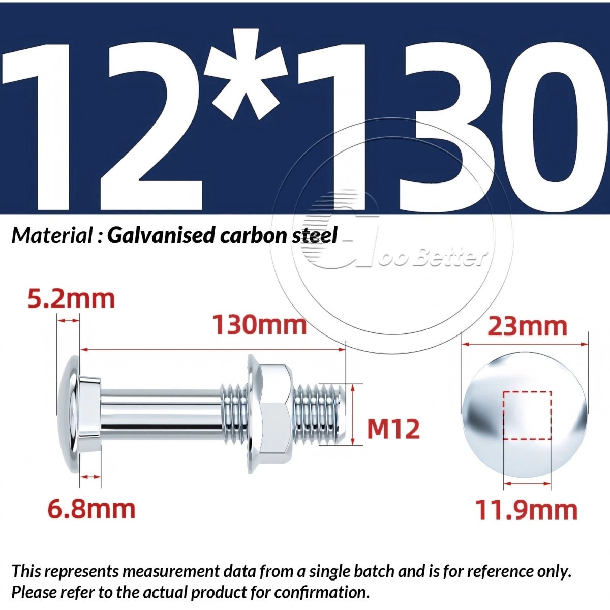 M8 M10 M12 Carriage Bolts with Hex Nuts — Zinc - Plated Steel, Full & Partial Thread - HomeDIYer