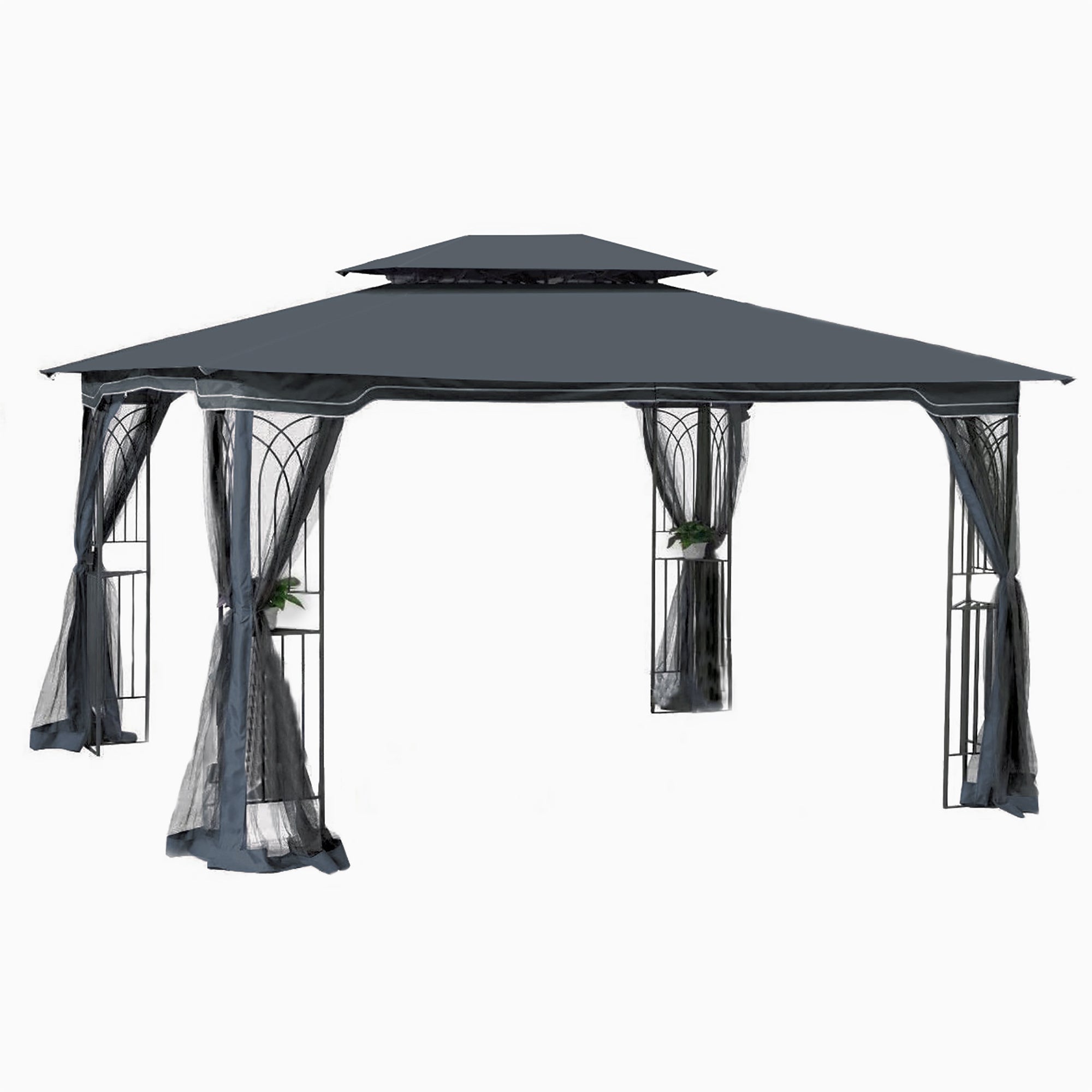 13x10 Ft Outdoor Patio Gazebo with Double-Tiered Roof & Mosquito Net, Gray
