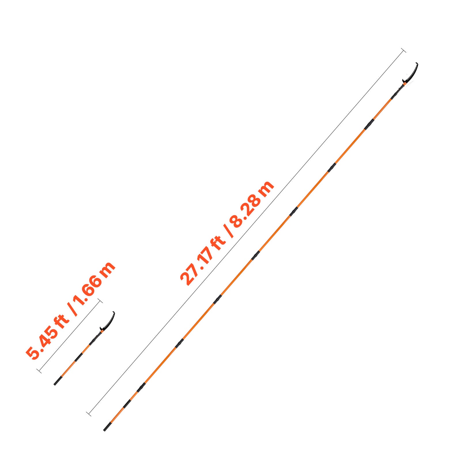 4.46–26.4 ft Manual Pole Saw – 2 Double-Hook 65Mn Blades + Push-Button Fiberglass Poles
