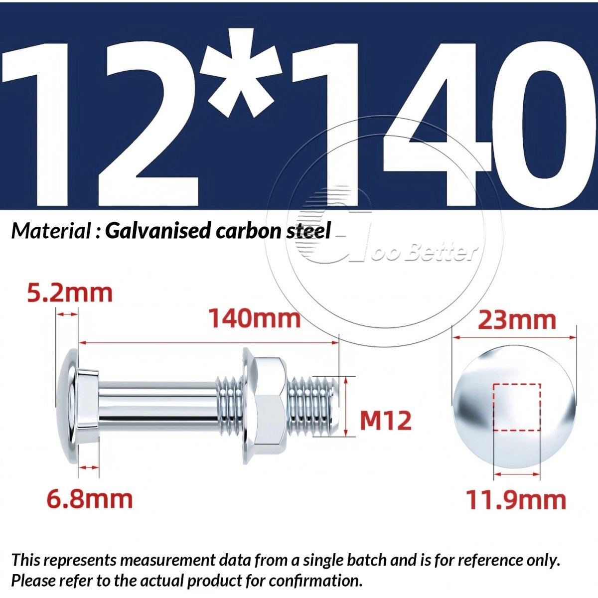 M8 M10 M12 Carriage Bolts with Hex Nuts — Zinc - Plated Steel, Full & Partial Thread - HomeDIYer