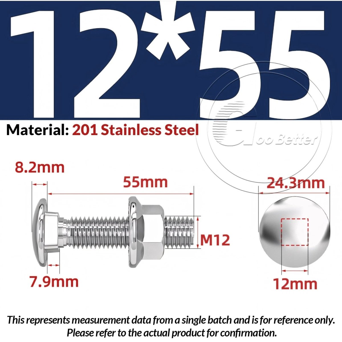 M5–M12 Carriage Bolts with Nuts | Cup Square Domed Head | 201 Stainless Steel - HomeDIYer