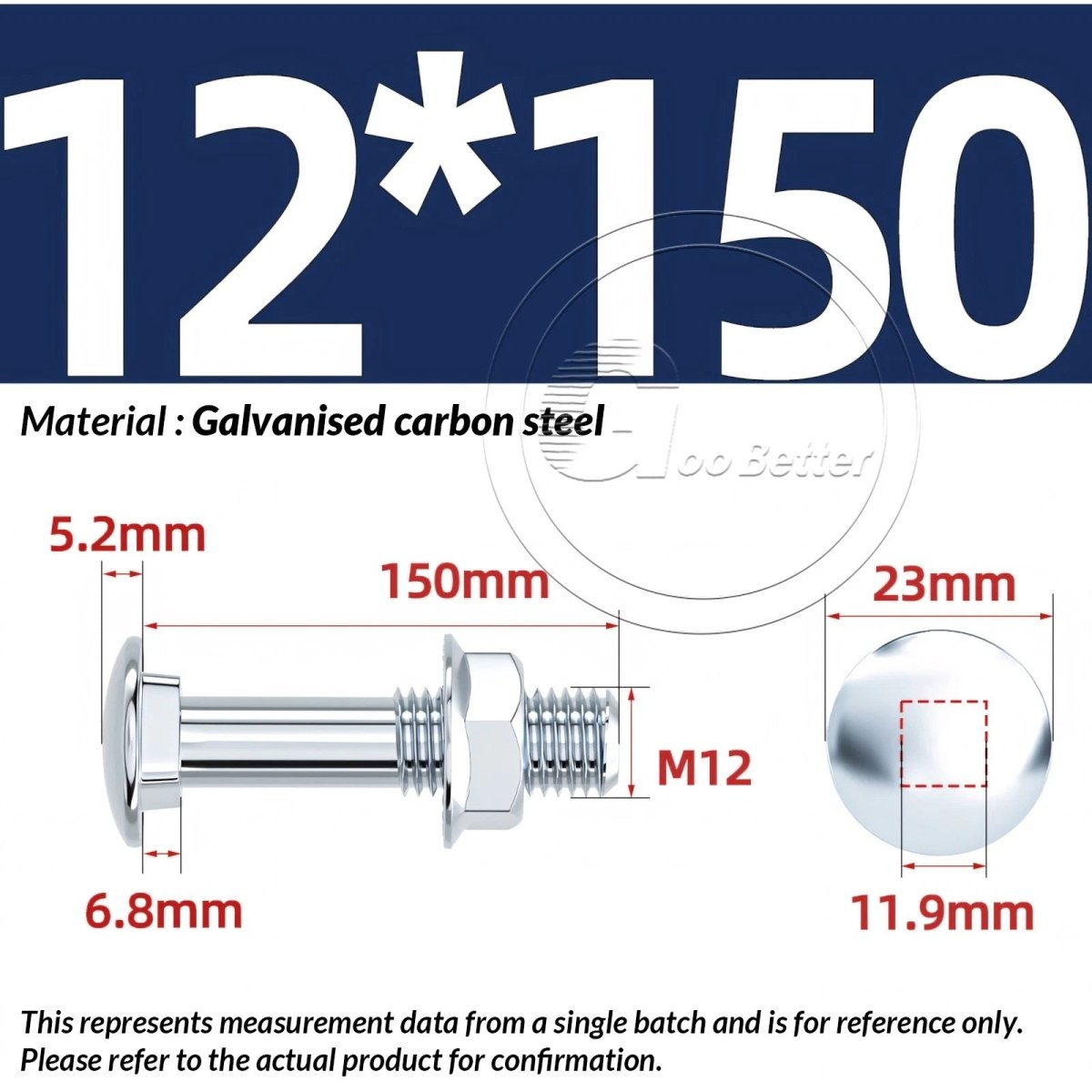 M8 M10 M12 Carriage Bolts with Hex Nuts — Zinc - Plated Steel, Full & Partial Thread - HomeDIYer