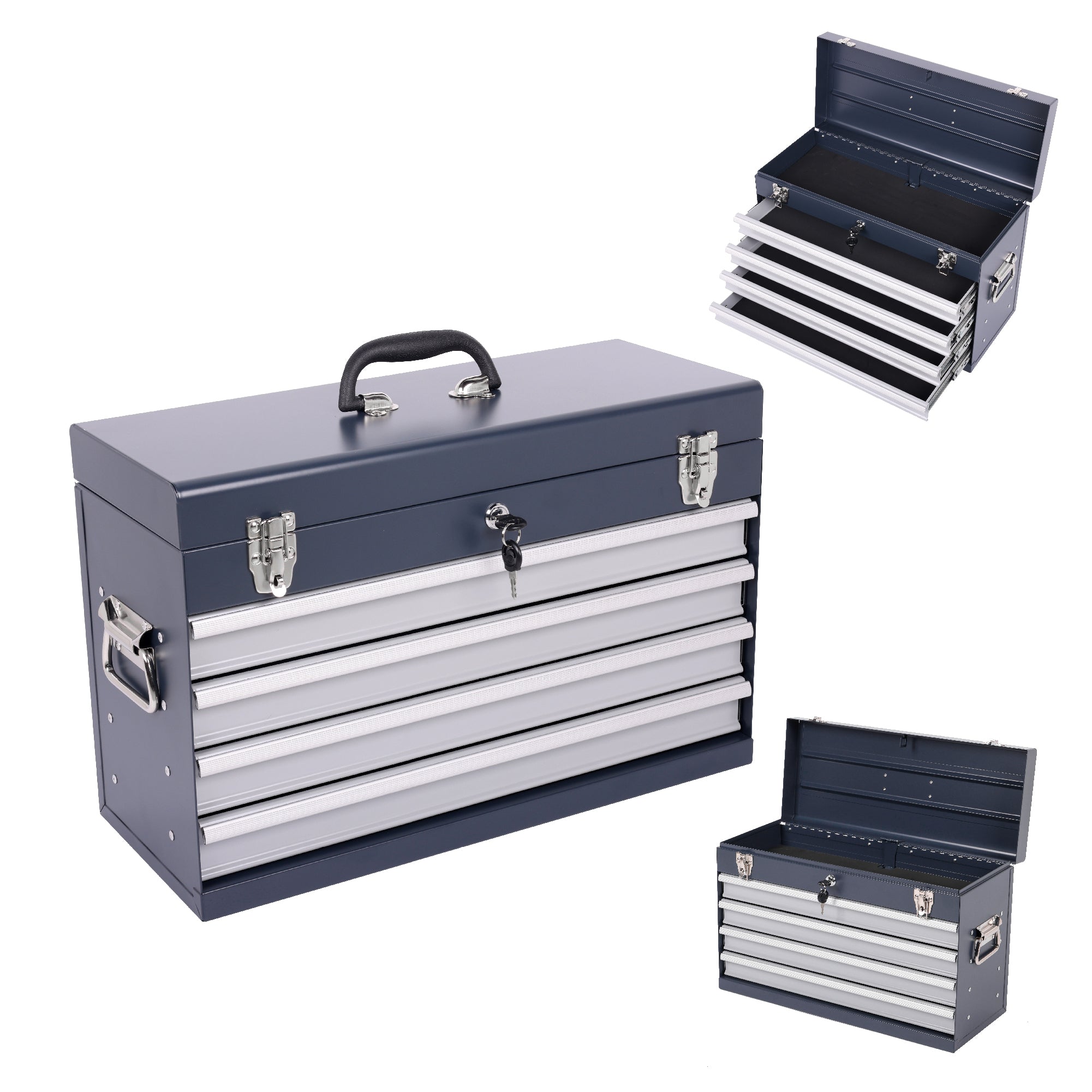21" Professional Antique Grey Steel Tool Box | 4 Ball-Bearing Drawers