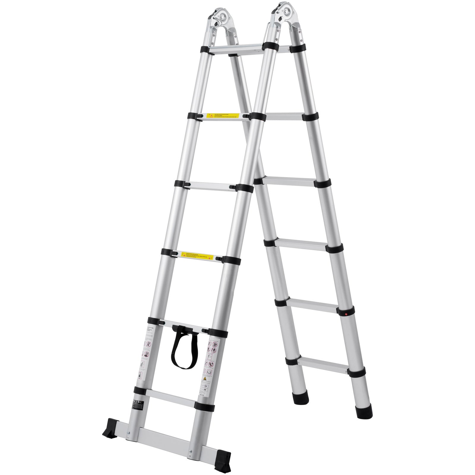 12.5FT Telescoping A‑Frame Ladder with Stabilizer Bar — 375 lb Capacity, Aluminum, Silver