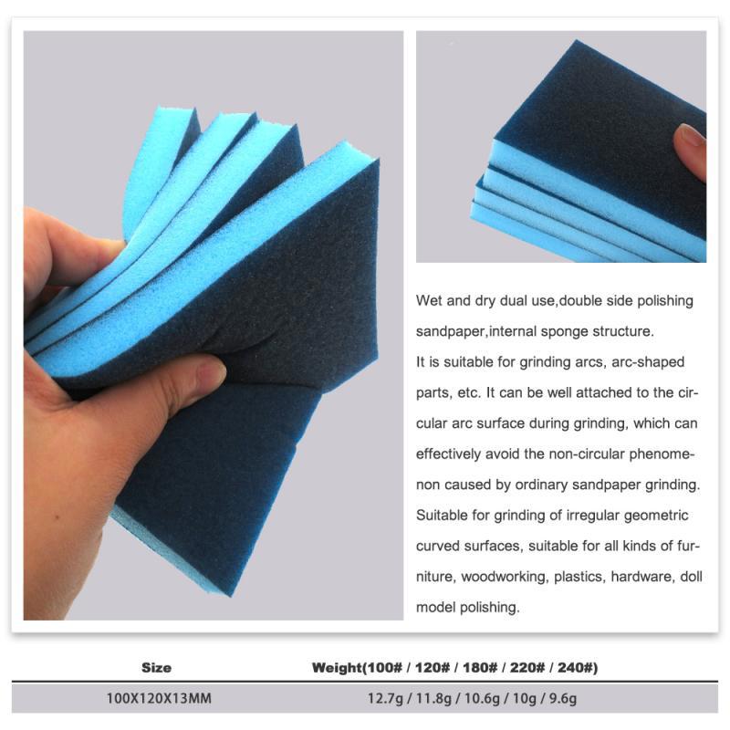 100x120mm Wet & Dry Sponge Blue Sandpaper Block 100#-240# Double Sided Polished