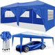10x20 Ft EZ Pop-Up Canopy Tent, 6 Sidewalls, Adjustable Height, UPF 50+, Blue