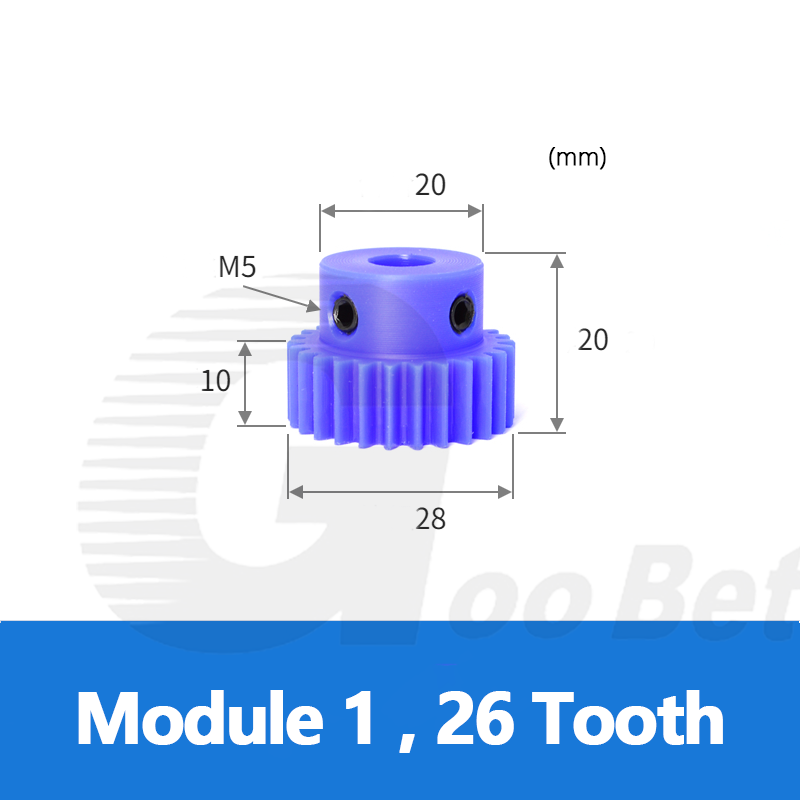 Nylon Mod 1 Spur Gear 15-150 Tooth with Step Pinion Motor Gears Bore 4-16mm Blue