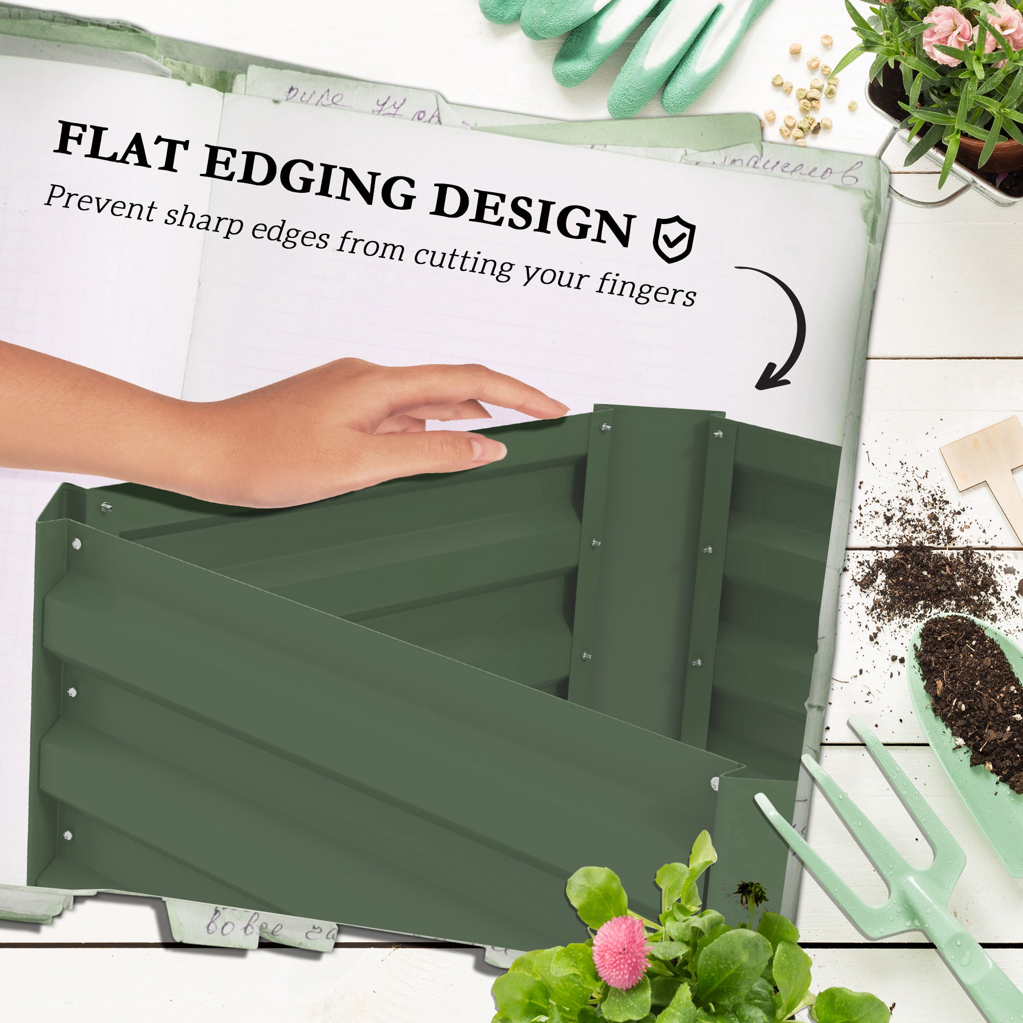 Outsunny Galvanized Raised Garden Bed, 24" x 24" x 11.75" Outdoor Planter Box with Trellis Tomato Cage and Open Bottom for Climbing Vines, Vegetables, Flowers in Backyard, Garden, Patio, Green