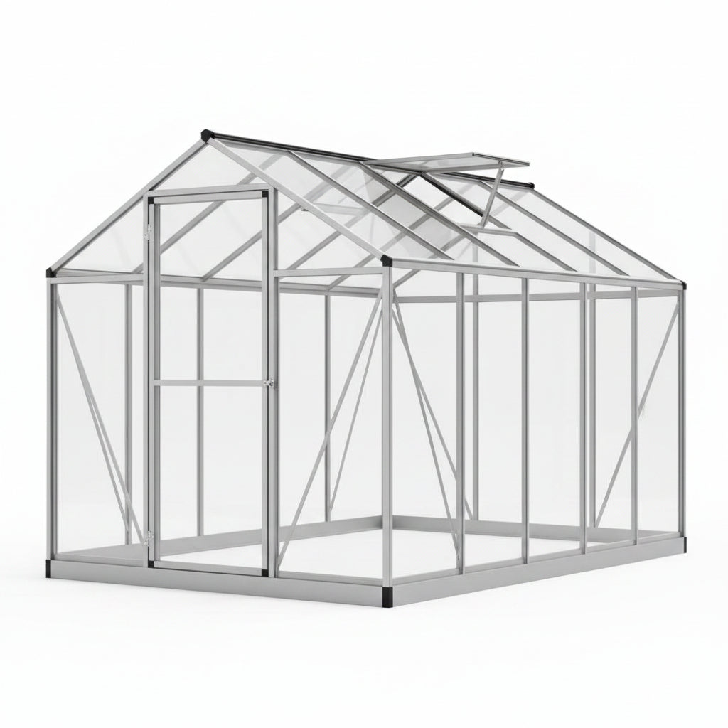10ft x 6ft Aluminum Walk-In Greenhouse | Roof Vent & Rain Gutters | HomeDIYer