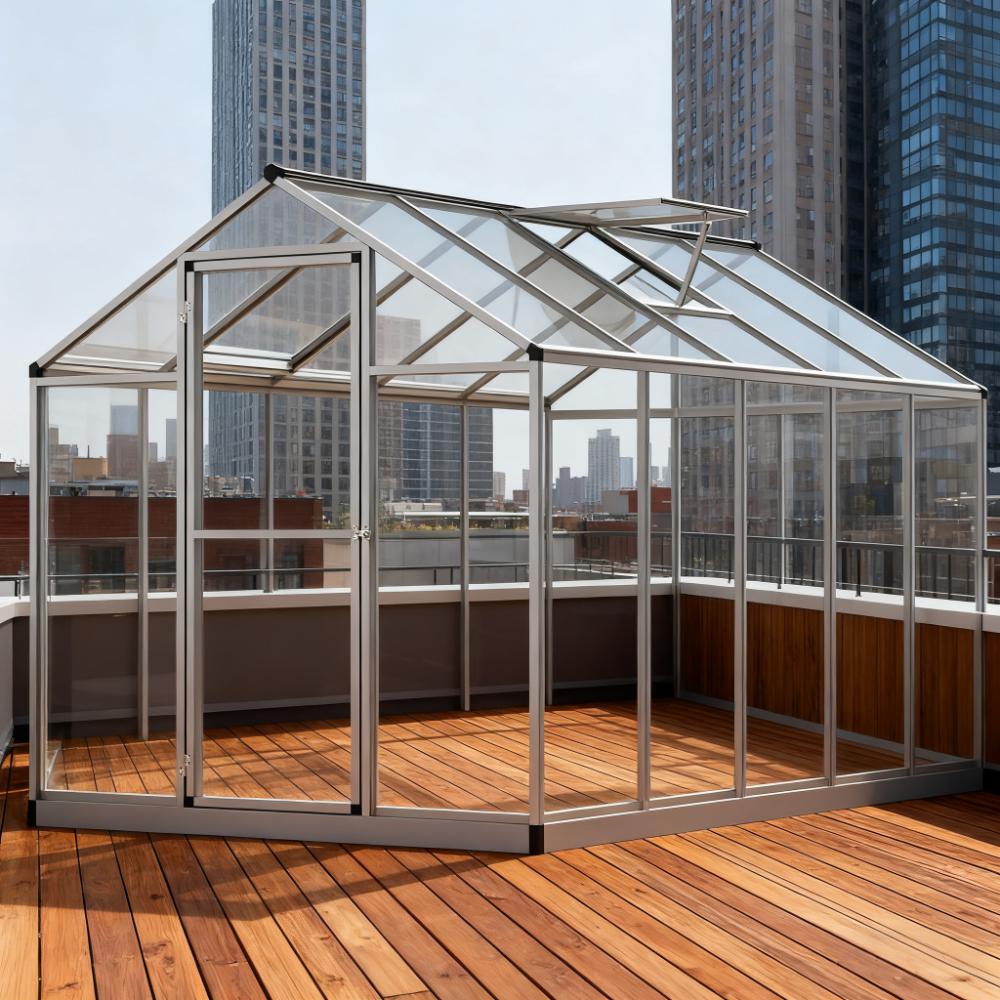 10ft x 6ft Heavy‑Duty Aluminum Walk‑In Greenhouse — Polycarbonate Panels Roof Vent & Rain Gutters Silver