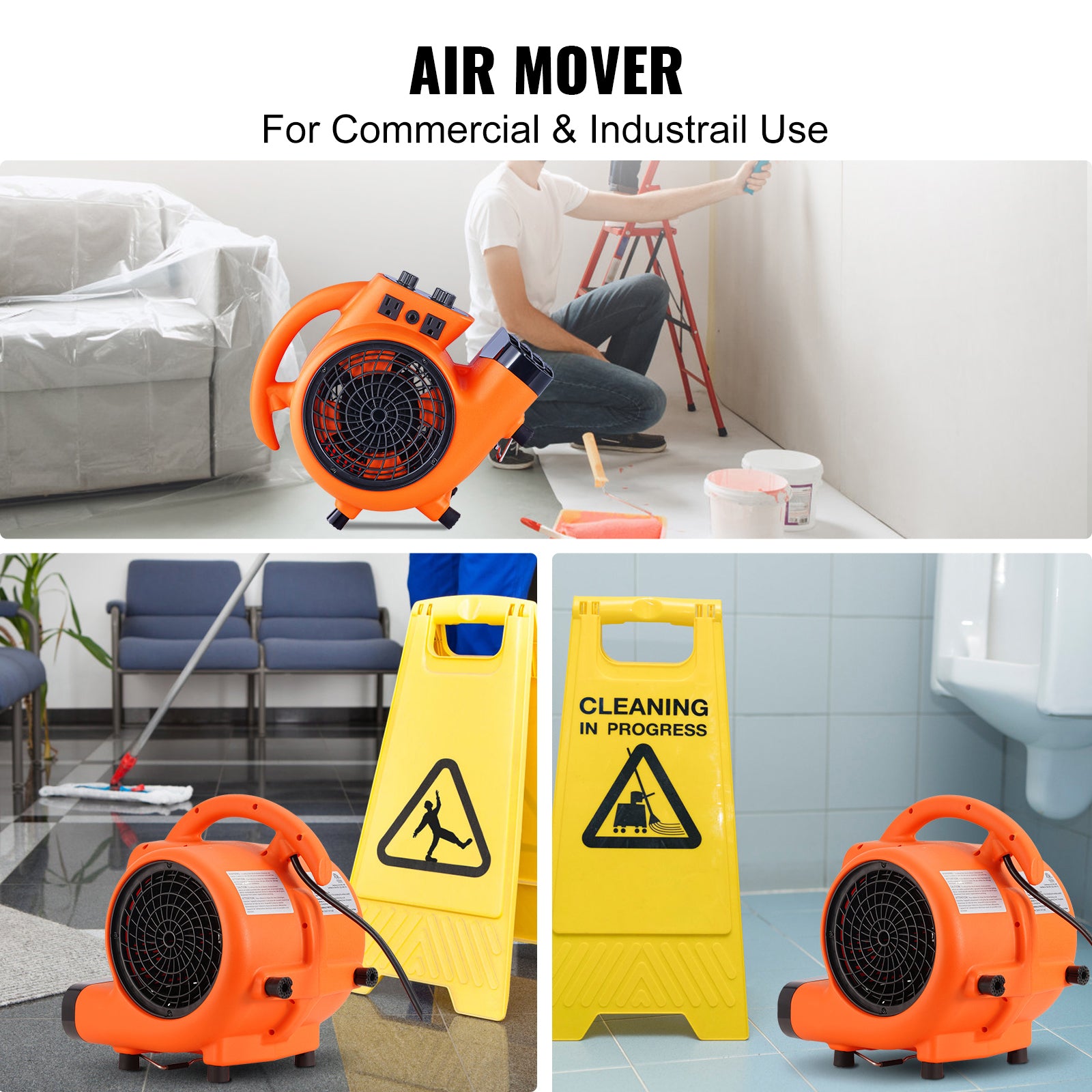 Floor Blower, 1/4 HP, 1000 CFM Air Mover for Drying and Cooling, Portable Carpet Dryer Fan with 4 Blowing Angles and Time Function, for Janitorial, Home, Commercial, Industrial Use, ETL Listed