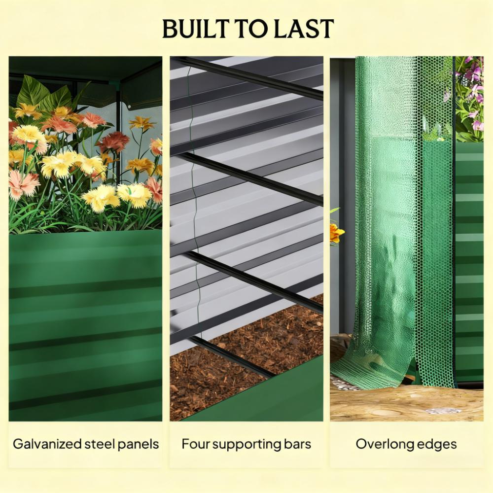 Open Bottom Raised Garden Bed,Galvanized Steel Planter Box,Crop Cage and Shade Cloth with Raised Garden Bed