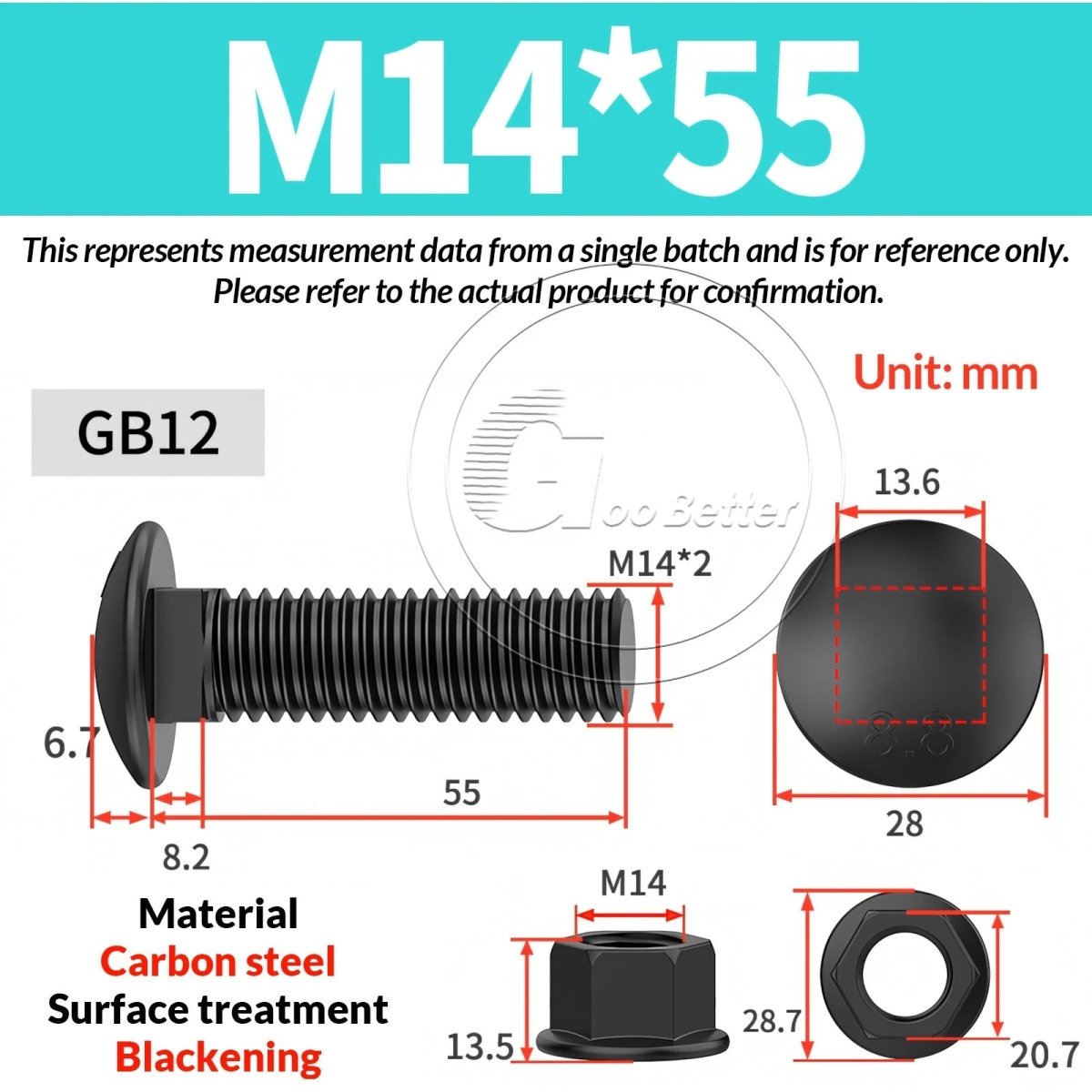 Black Carriage Bolts Grade 8.8 | M6–M24 Cup Square Domed Head Screws - HomeDIYer