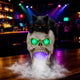 Black Cat Skull Statue with LED Lights & Mist for Halloween