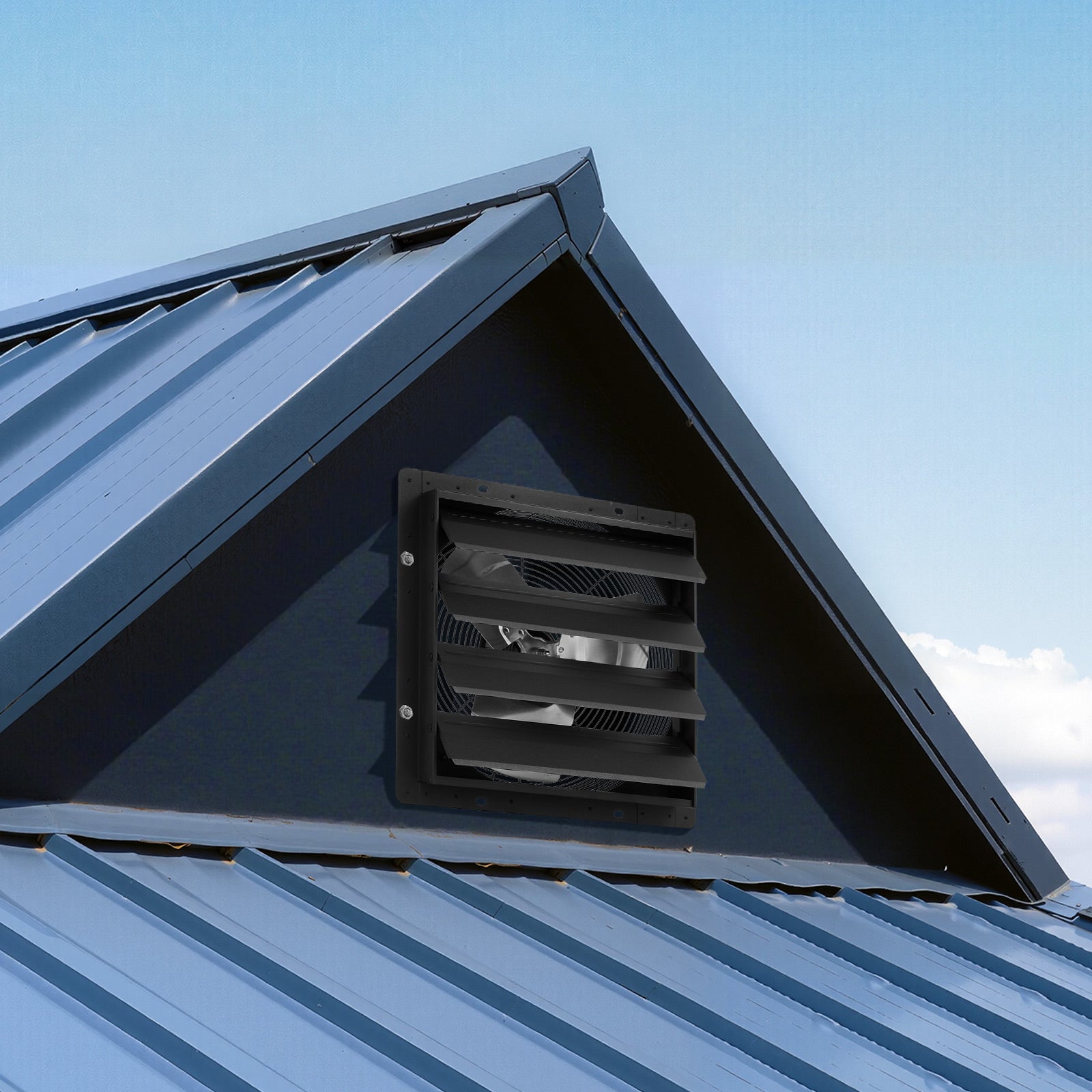 16" Shutter Exhaust Fan – Smart Variable Speed Temp Control, 2900 CFM, EC Motor, Timer for Shed, Garage, Greenhouse (Black)