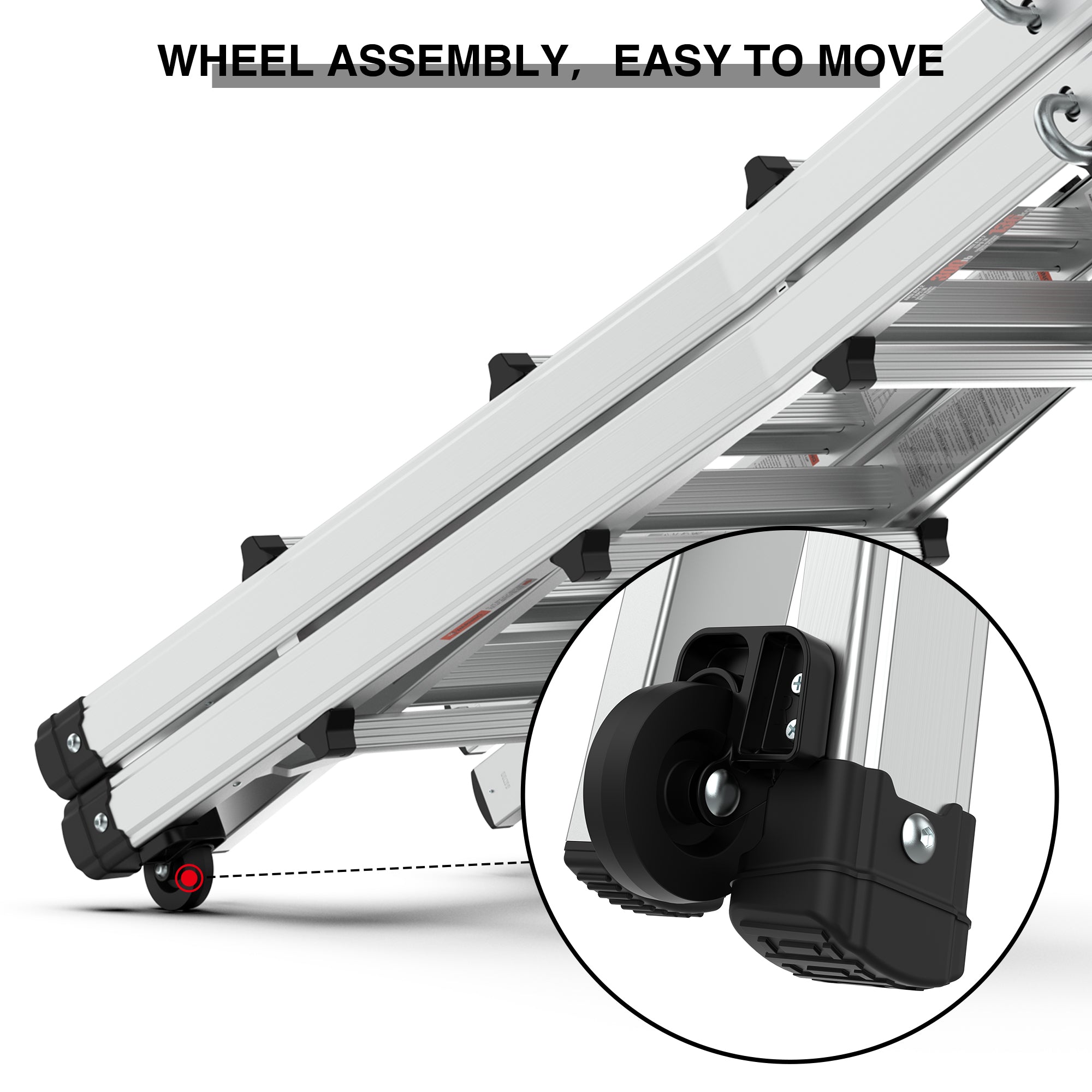 22 FT Aluminum Multi‑Position Ladder with Wheels — 300 lb Capacity, A‑Frame, Extension & More, Metallic Grey