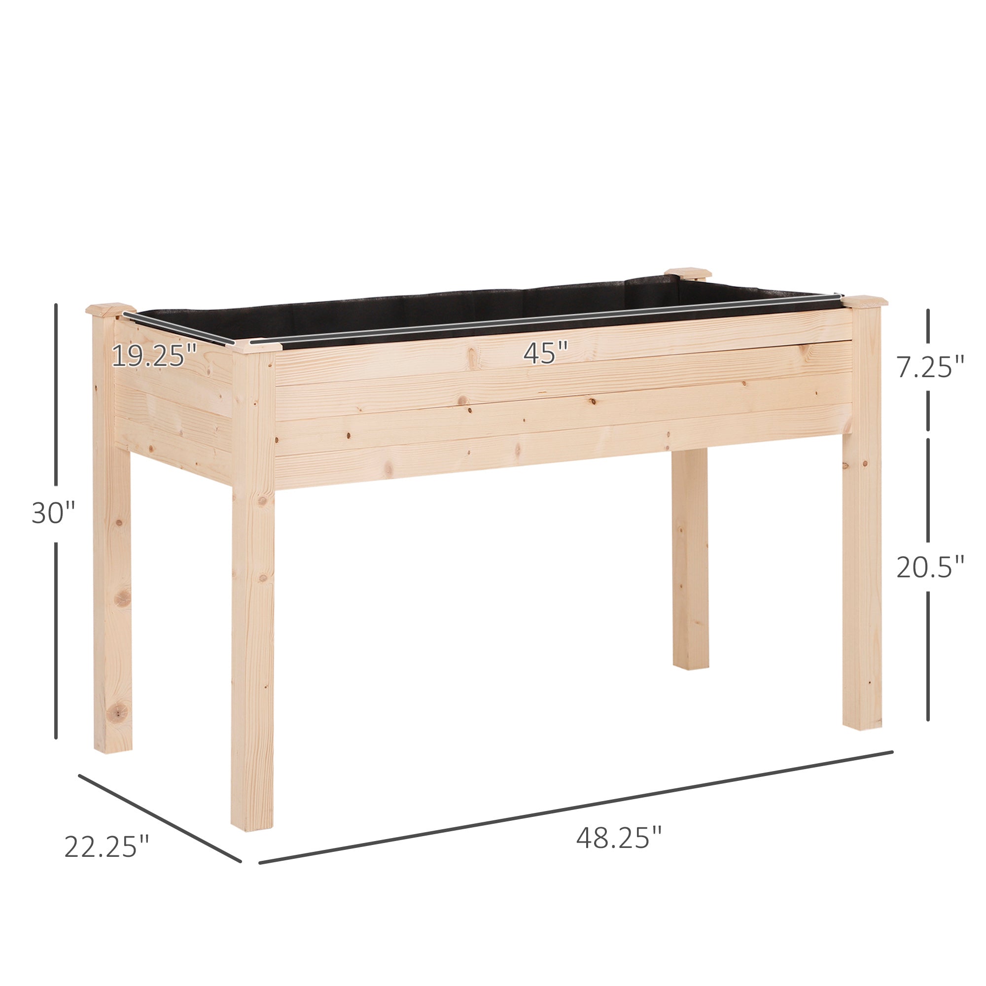 Outsunny Raised Garden Bed with Legs, 48" x 22" x 30", Elevated Wooden Planter Box, Self-Draining with Bed Liner for Vegetables, Herbs, and Flowers Backyard, Patio, Balcony Use, Natural