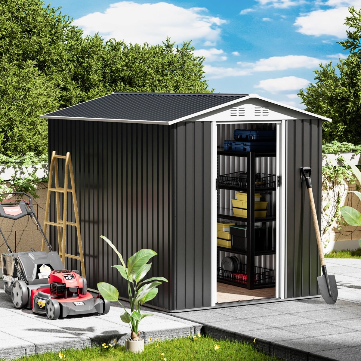 6x9FT Outdoor Metal Storage Shed | Waterproof Garden Shed with Lockable Door - HomeDIYer