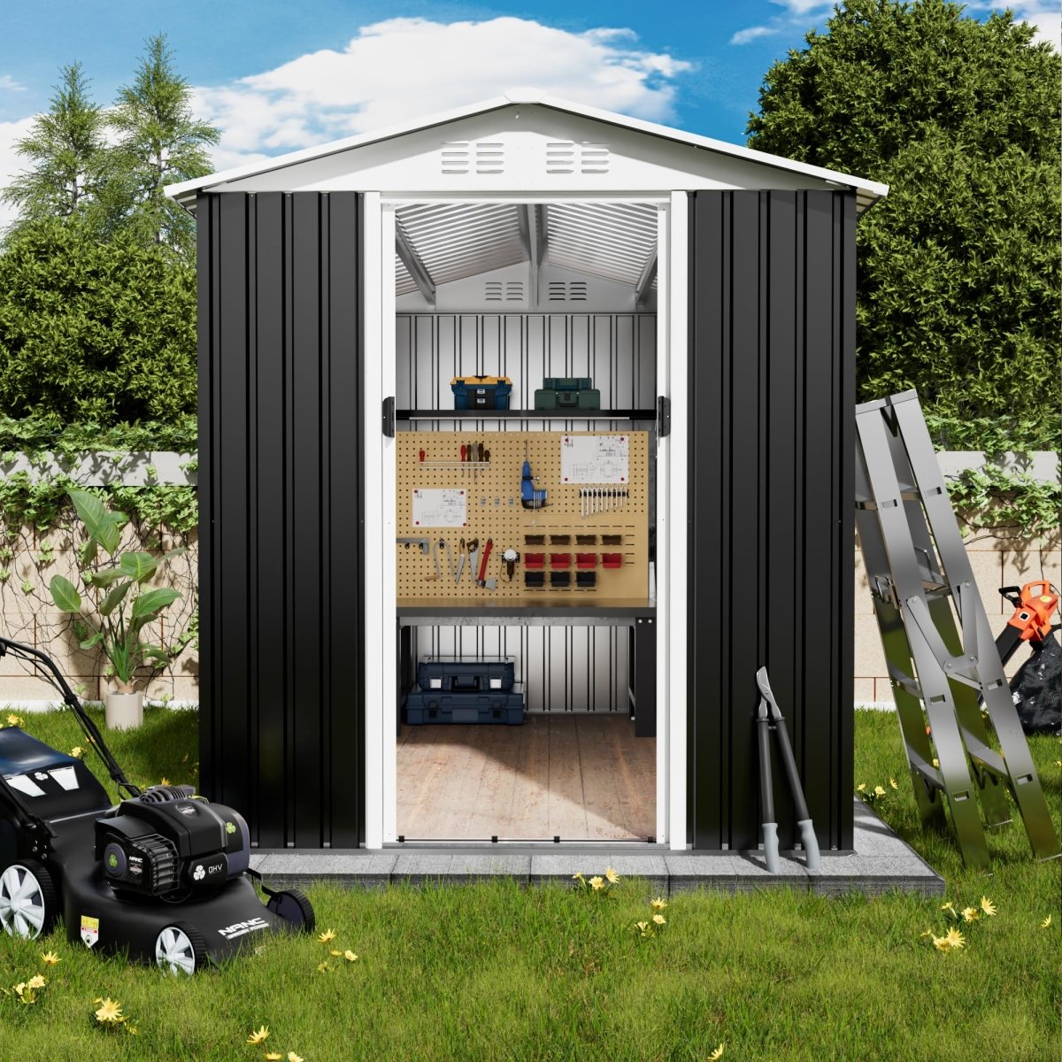6x9FT Outdoor Metal Storage Shed | Waterproof Garden Shed with Lockable Door - HomeDIYer