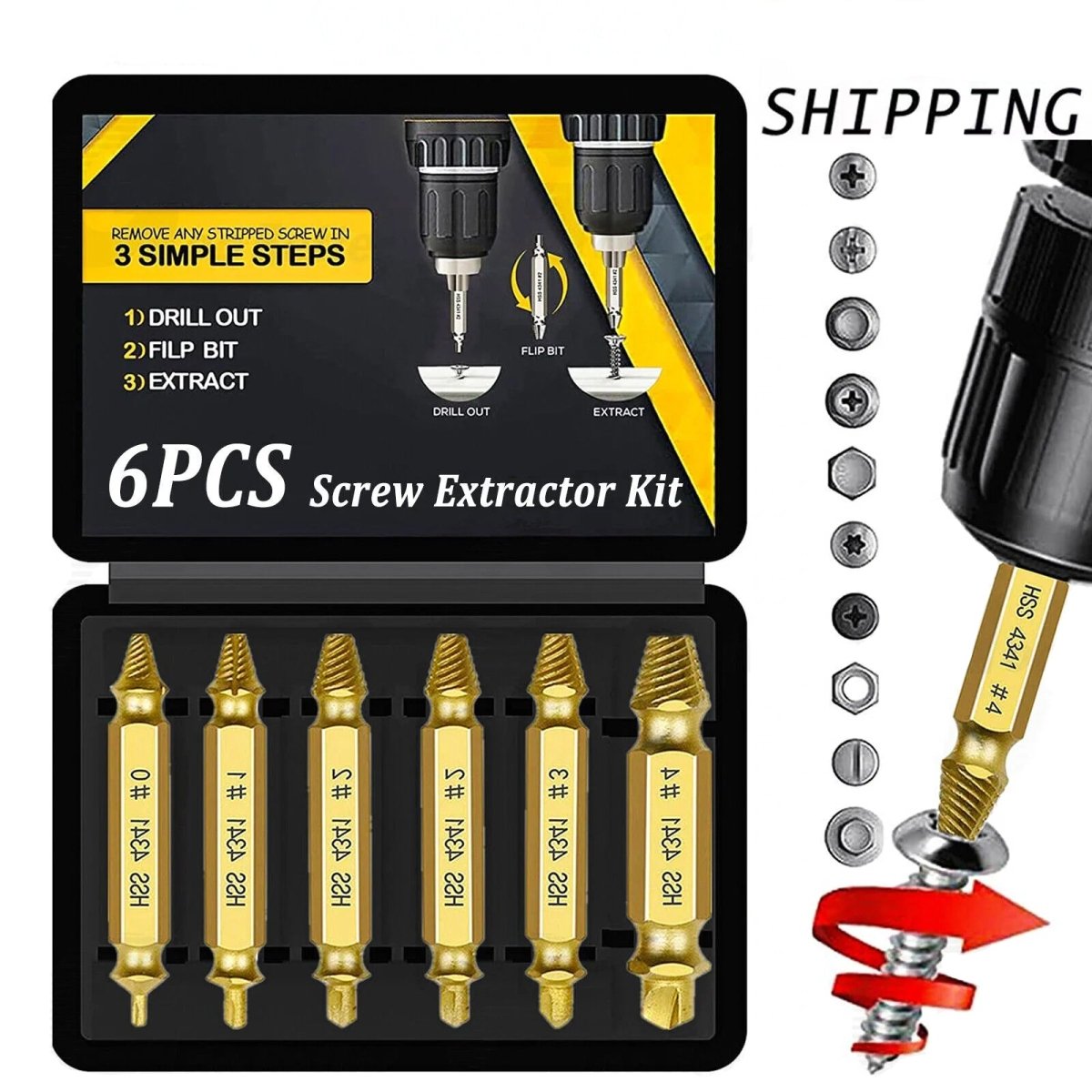 6Pcs Damaged Screw Extractor Kit Broken Screws Bolt Stripped Remover Tool Set - HomeDIYer