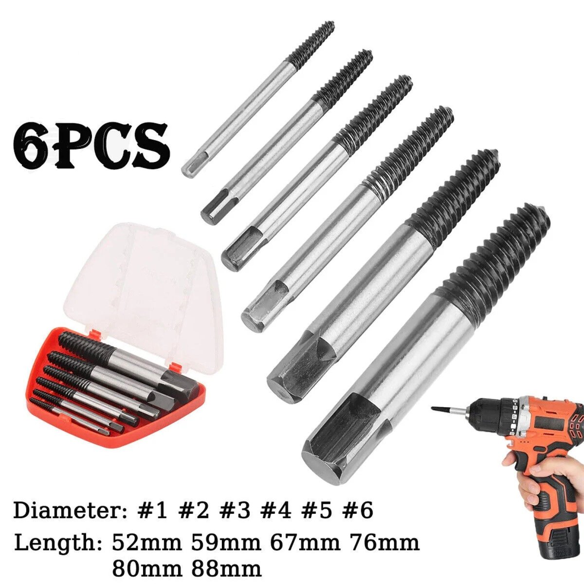 6Pcs Screw Extractor Set Drill Bits 1 - 6 Out Broken Damage Screws Bolt Remover - HomeDIYer