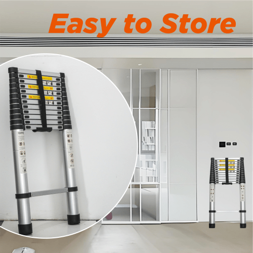 Telescoping Ladder 12.5FT, Telescopic Extension Ladder, Aluminum Alloy Folding Ladder Portable Multi - Purpose for Indoor Outdoor Work, Heavy Duty 300 lbs Load - HomeDIYer