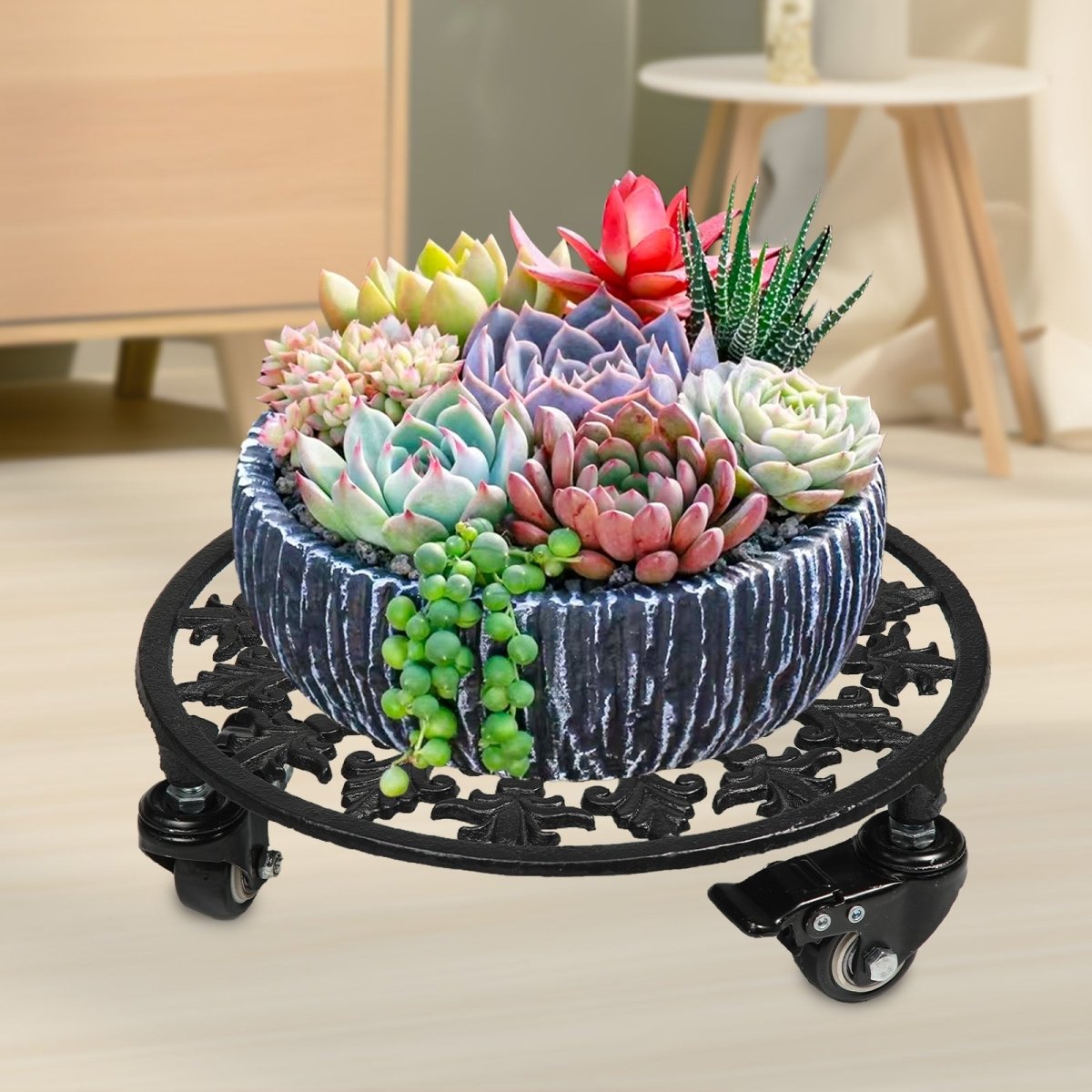 Rolling Plant Stand with Wheels,1pcs 11in Heavy Duty Metal Plant Caddy with Wheels,Load Capacity 330 lbs,Black - HomeDIYer