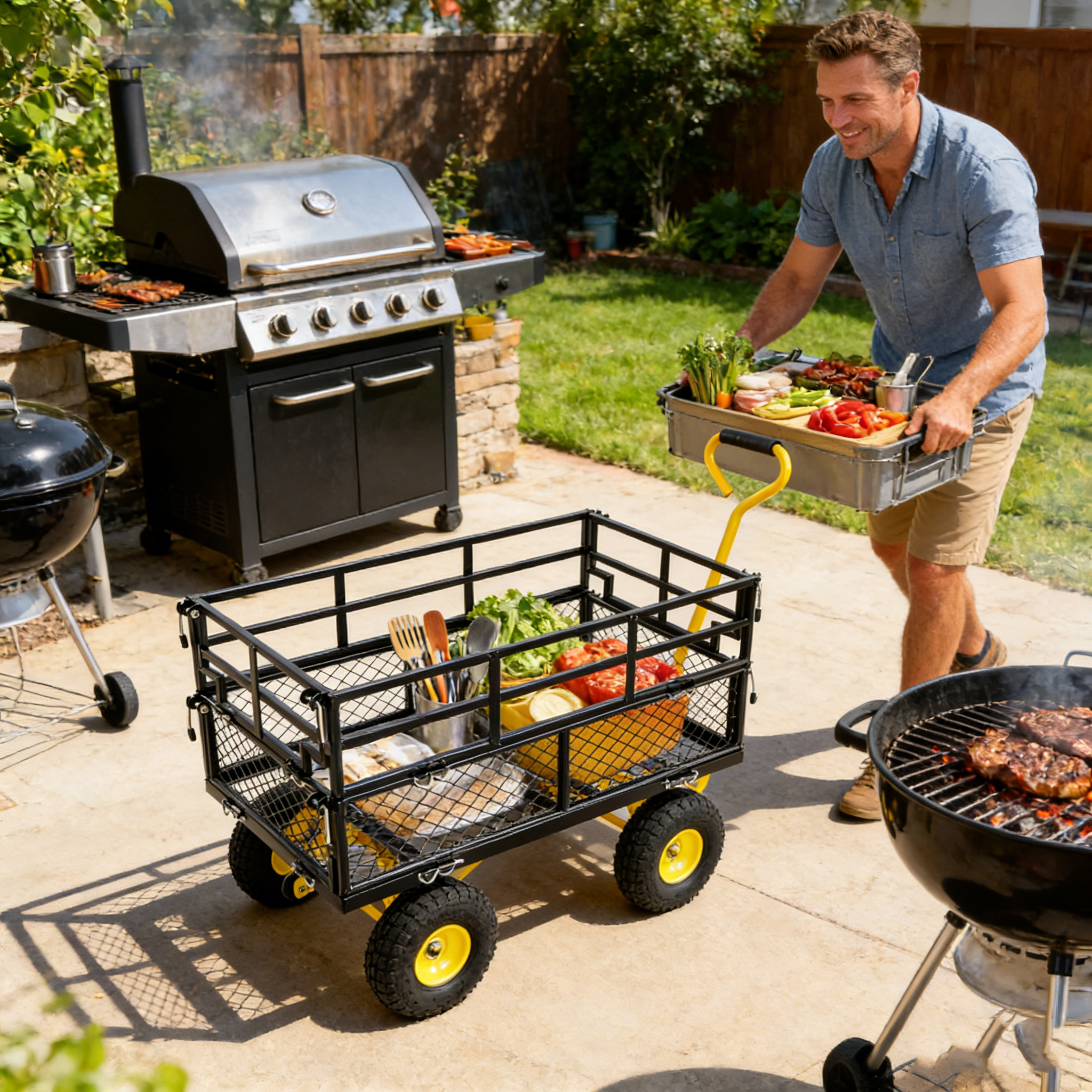 Wagon Cart Garden cart trucks make it easier to transport firewood Yellow+Black
