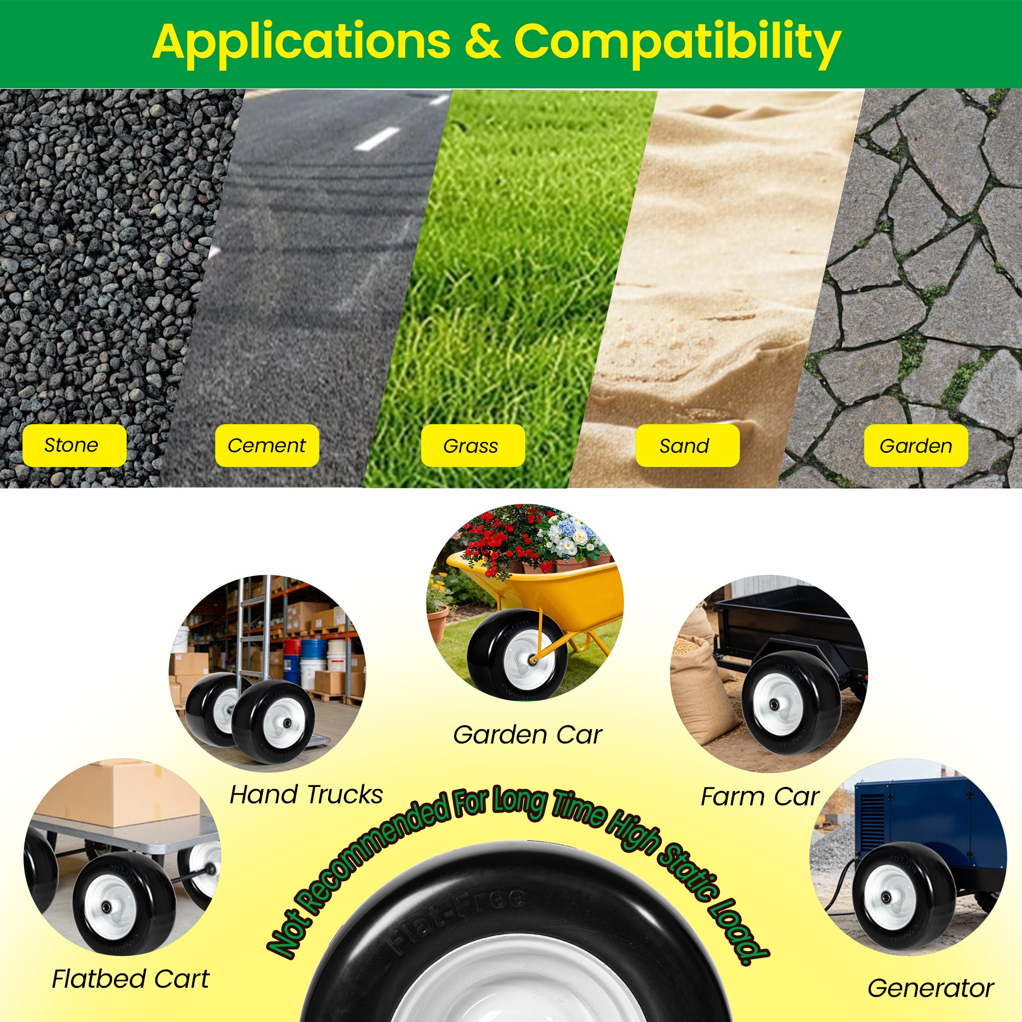 (Set of 2) 11x6.00-5 Solid Tire and Wheel – Smooth Tread, 3/4" Bearing, 5.8" Hub, for Zero Turn Mowers & Carts