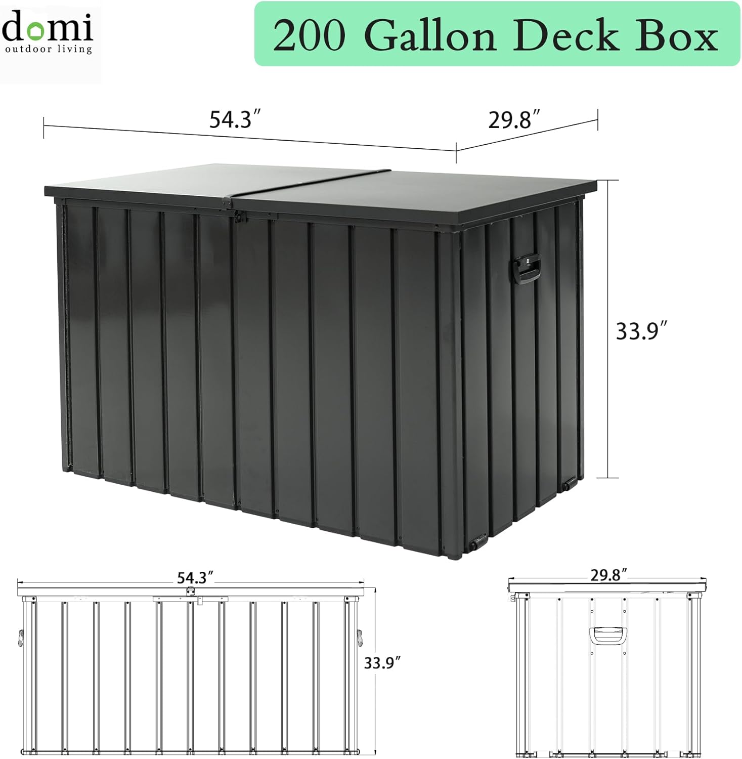 200 Gallon Metal & Plastic Deck Box – Waterproof Outdoor Storage Bench with Lockable Lid, Dark Gray