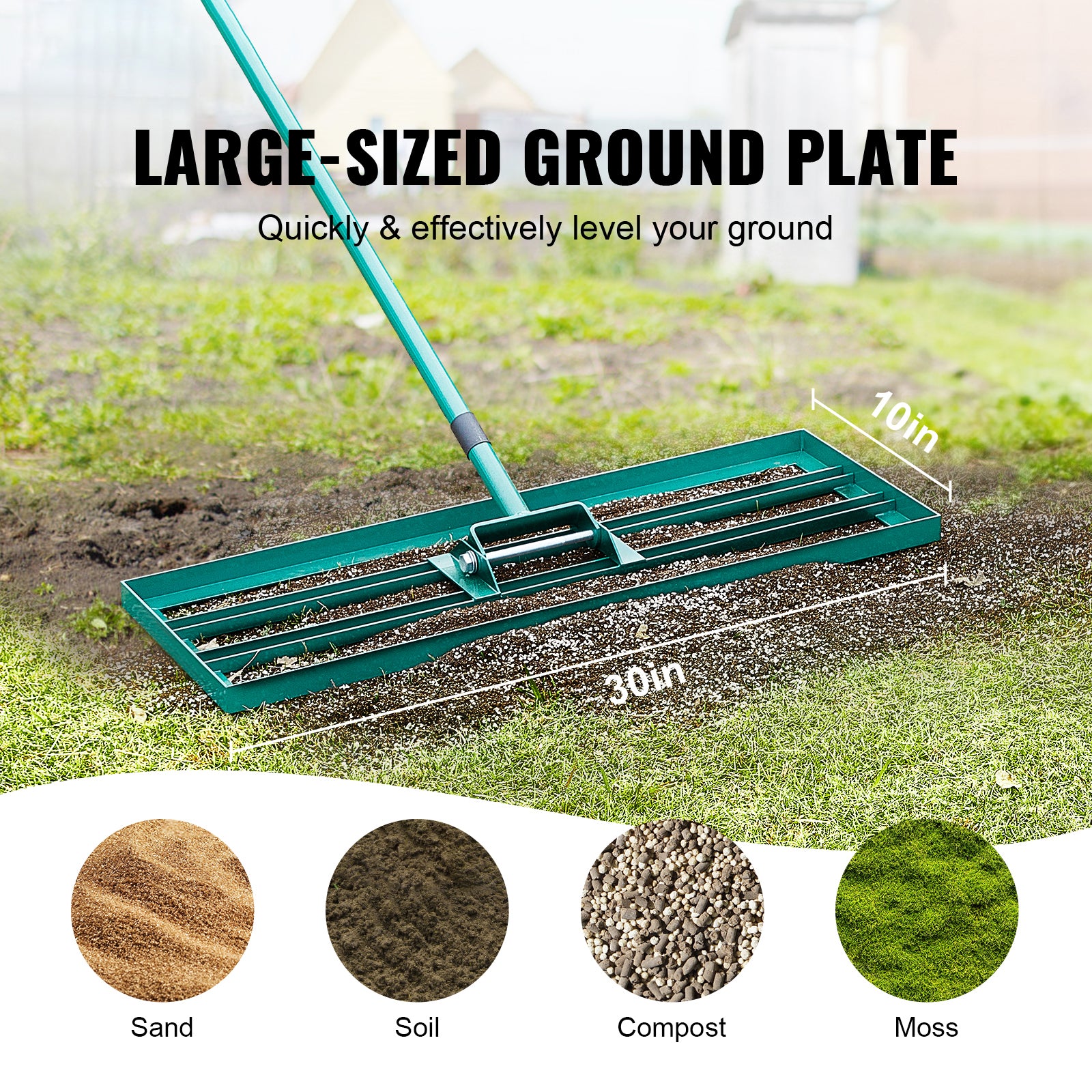 Lawn Leveling Rake, 30"x10" Level Lawn Tool, Heavy-duty Lawn Leveler with 78" Steel Extended Handle, Yard Leveling Rake Suit for Garden, Golf Lawn, Farm