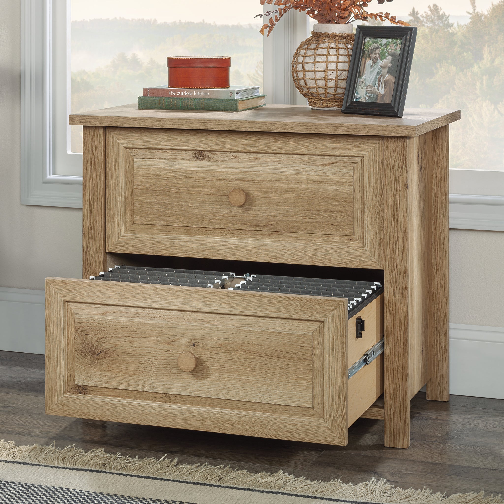Lateral File with Farmhouse Style, Brown finish