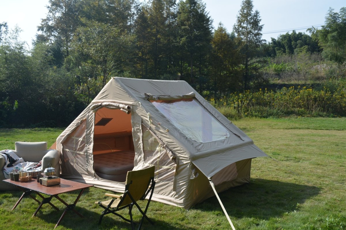 Inflatable Camping Tent Easy Setup 4 Season Glamping Tent with High Performance Inflatable Structure 4 - 6 Persons Waterproof Windproof Outdoor Self - Supporting Blow up Tent Air Tent Portable House Beige - HomeDIYer