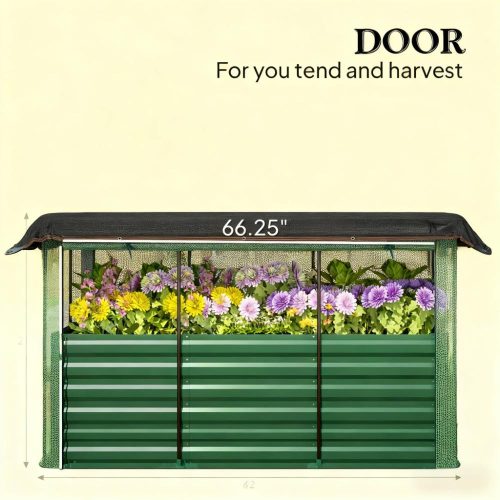 Open Bottom Raised Garden Bed,Galvanized Steel Planter Box,Crop Cage and Shade Cloth with Raised Garden Bed