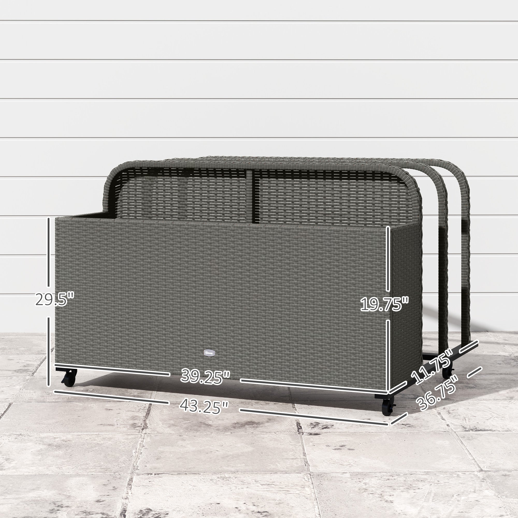 Outsunny Wicker Pool Float Storage Organizer, PE Rattan Outdoor Pool Float Holder with Rolling Wheels & Storage Rack, Mixed Gray