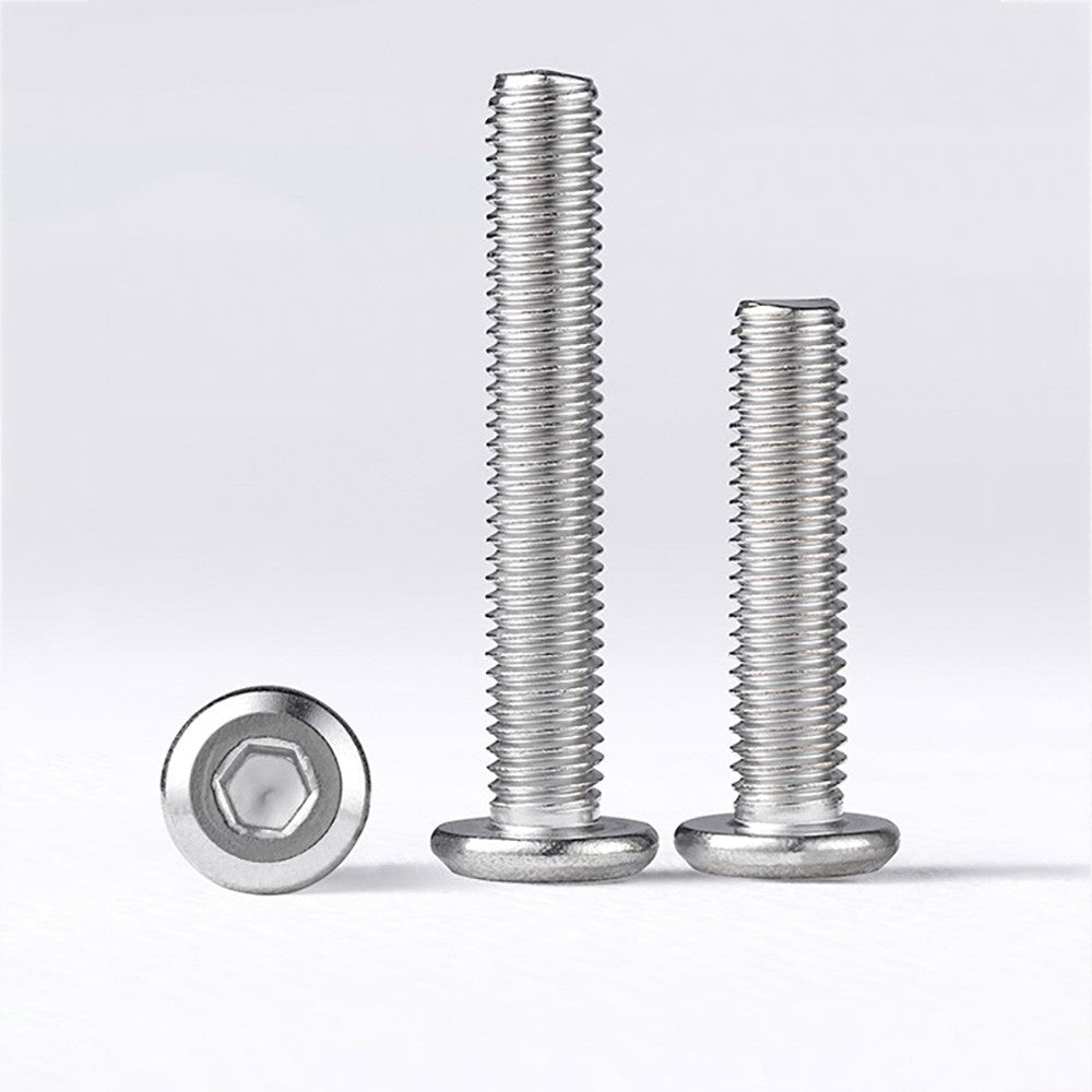 M2 M3 M4 Flat Round Head Hex Socket Screws – A2 Stainless Steel, Fully Threaded (3–50mm)