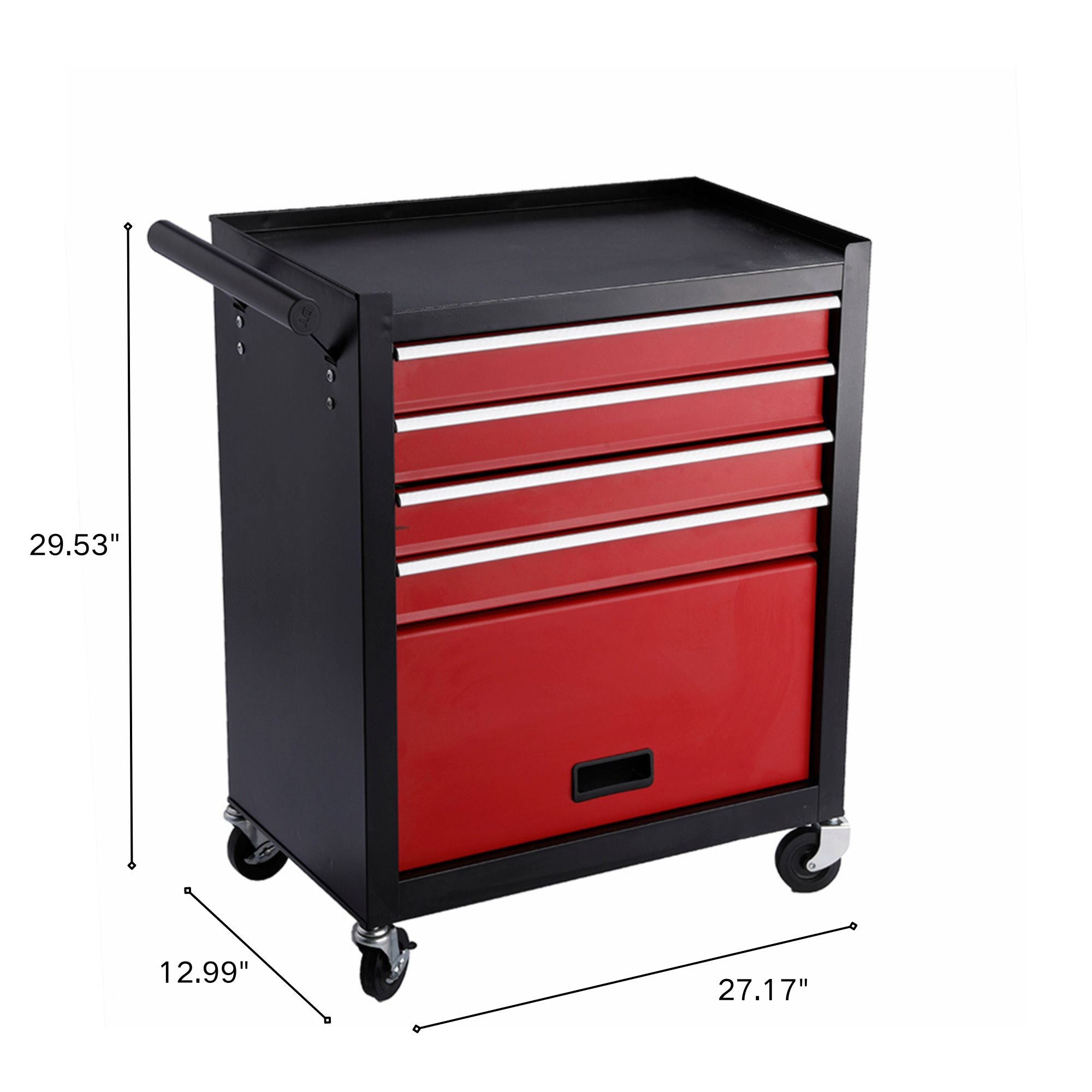 Four drawer rolling toolbox, tool cart with 4 wheels and drawers, large capacity detachable mobile tool storage cabinet for workshops, garages, maintenance rooms, and mechanics