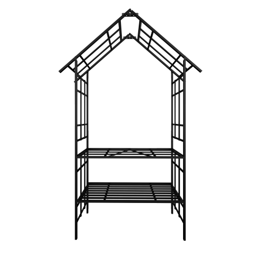 Metal Garden Arch with Bench Flower Stand 58x97in Black Galvanized | HomeDIYer