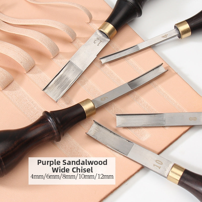 Leather Roughing Scraper Tool – Purple Sandalwood Handle Stainless Steel Blade, Curved & Flat