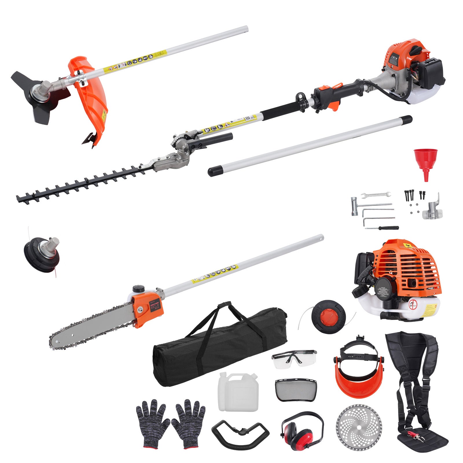 26CC 6-in-1 Gas Multi-Tool | Hedge Trimmer + Pole Saw + Brush Cutter + String Trimmer + Edger – Lightweight Aluminum