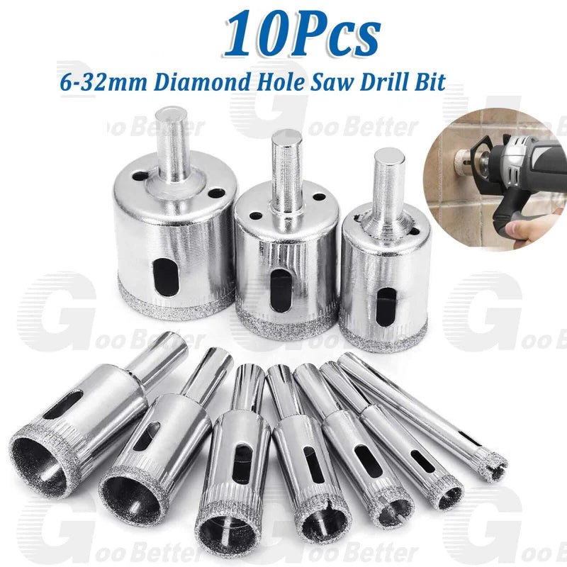 6mm - 32mm Diamond Hole Saw Kit Drill Bits Set Cutter Glass Ceramic Tile Porcelain - HomeDIYer