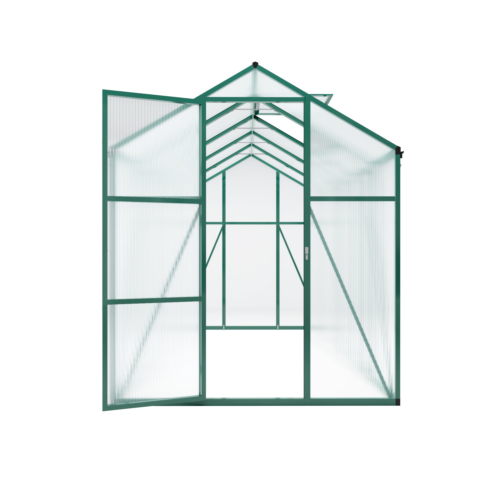 6ft x 10ft Heavy‑Duty Aluminum Walk‑In Greenhouse — Raised Base Polycarbonate Panels & Drainage System Green