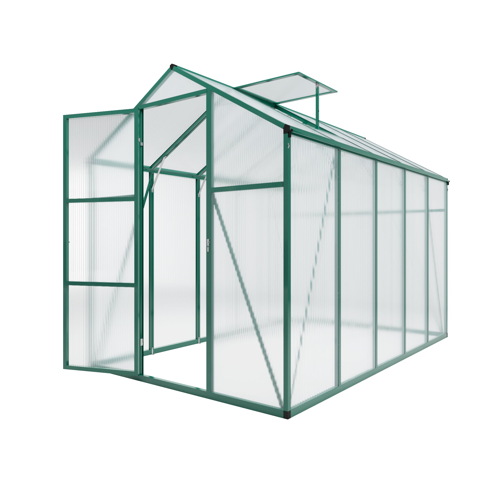 6ft x 10ft Heavy‑Duty Aluminum Walk‑In Greenhouse — Raised Base Polycarbonate Panels & Drainage System Green