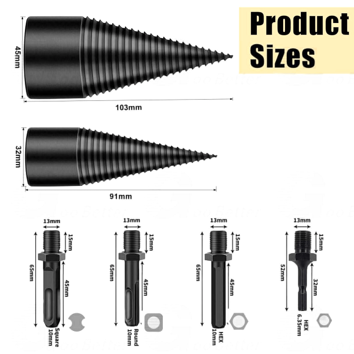 6x Wood Splitter High Speed Twist Firewood Drill Bit Screw Splitting Cone Driver - HomeDIYer
