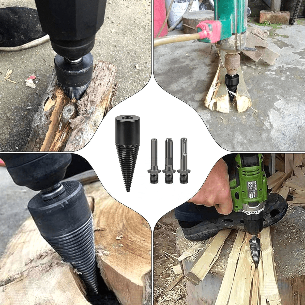 6x Wood Splitter High Speed Twist Firewood Drill Bit Screw Splitting Cone Driver - HomeDIYer