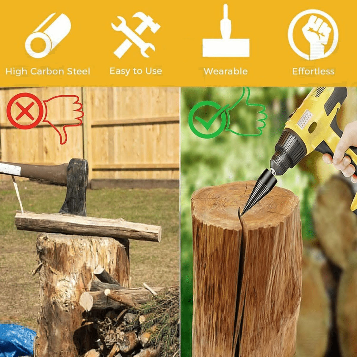 6x Wood Splitter High Speed Twist Firewood Drill Bit Screw Splitting Cone Driver - HomeDIYer