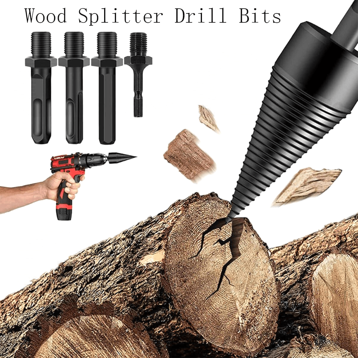 6x Wood Splitter High Speed Twist Firewood Drill Bit Screw Splitting Cone Driver - HomeDIYer